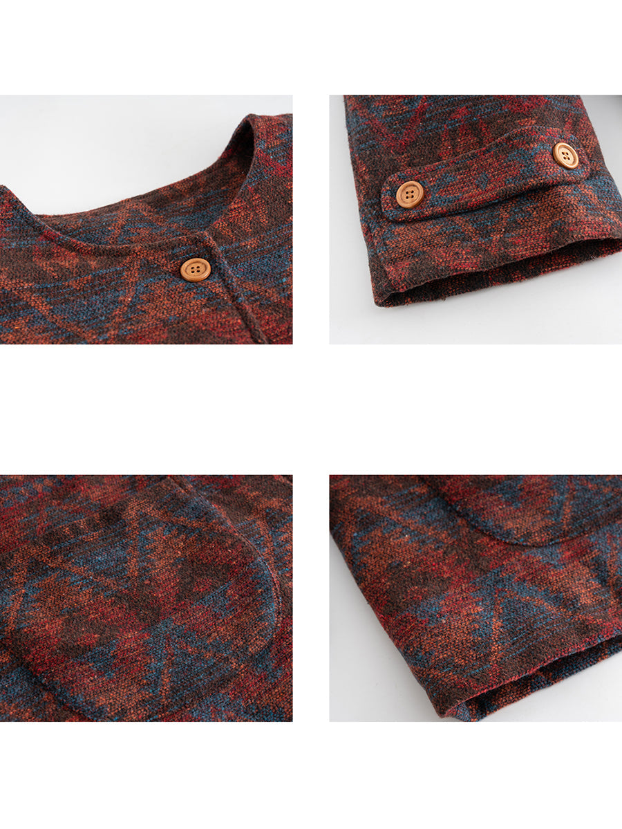 Women Winter Ethnic Print O-Neck Padded Coat