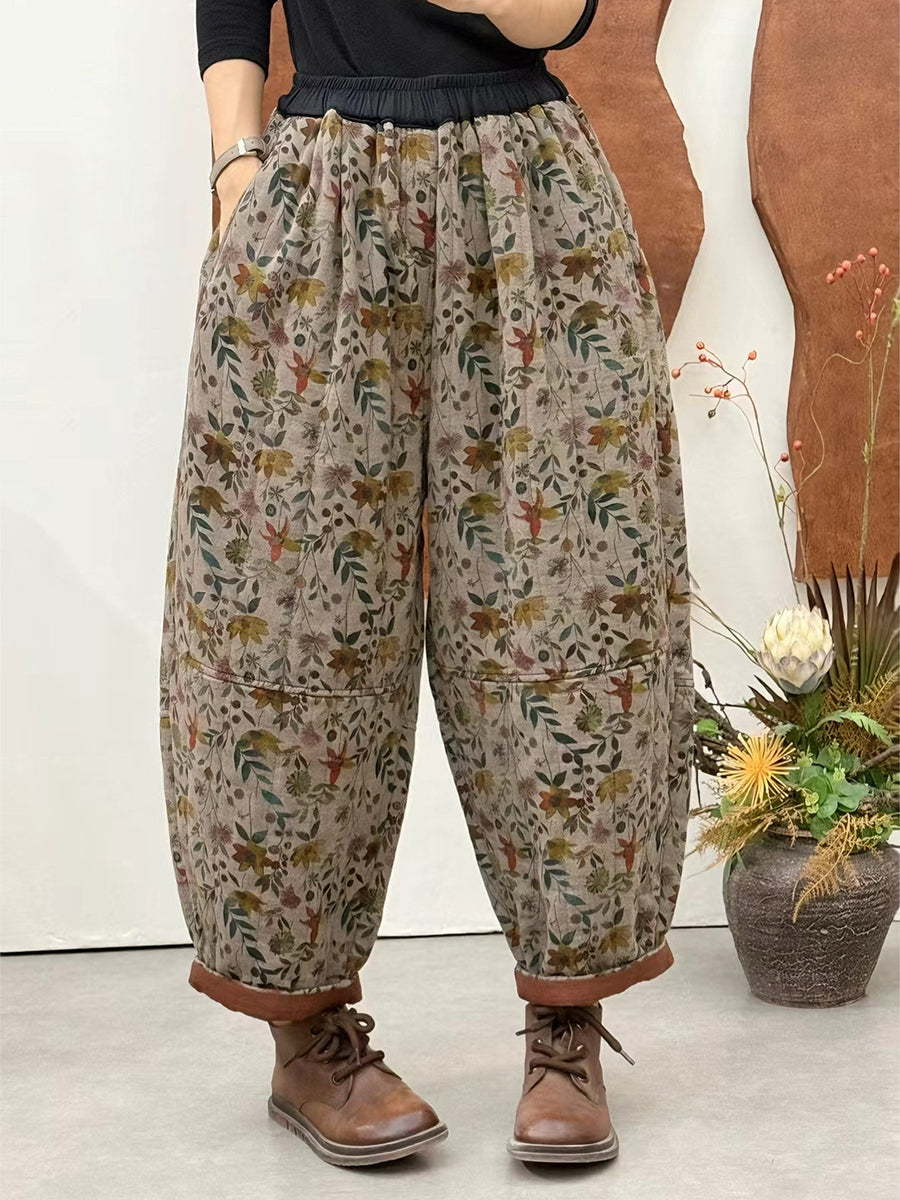 Women Autumn Ethnic Flower Padded Harem Pants