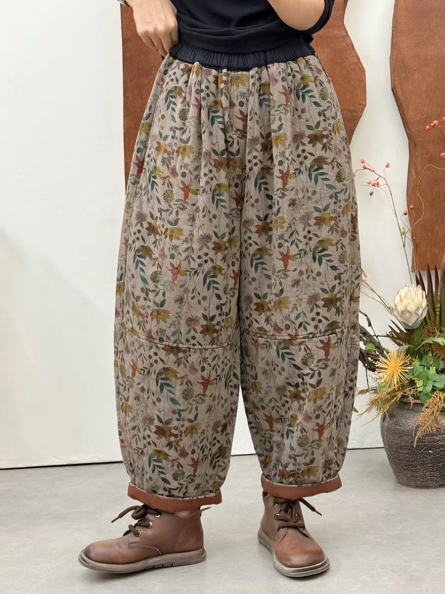 Women Autumn Ethnic Flower Padded Harem Pants