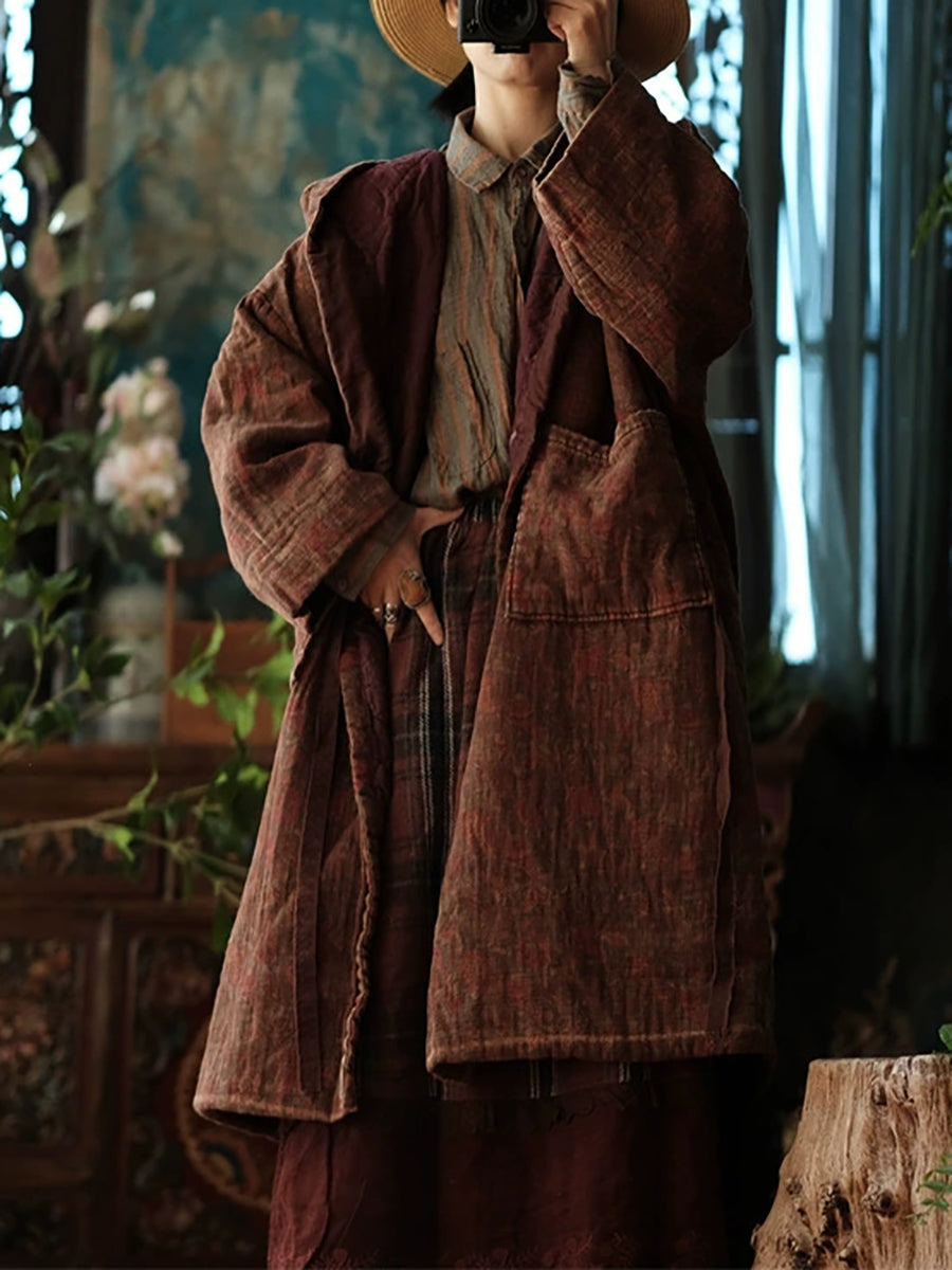 Women Winter Ethnic Print Hooded Cotton Coat