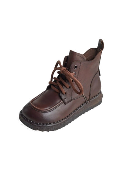 Women Vintage Genuine Leather Spliced Ankle Boots
