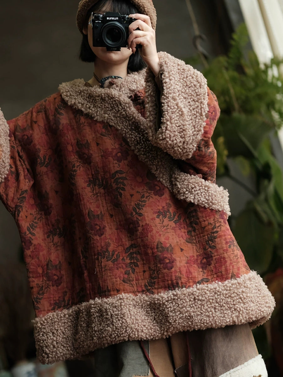 Women Winter Flower Fleece Spliced Padded Vest