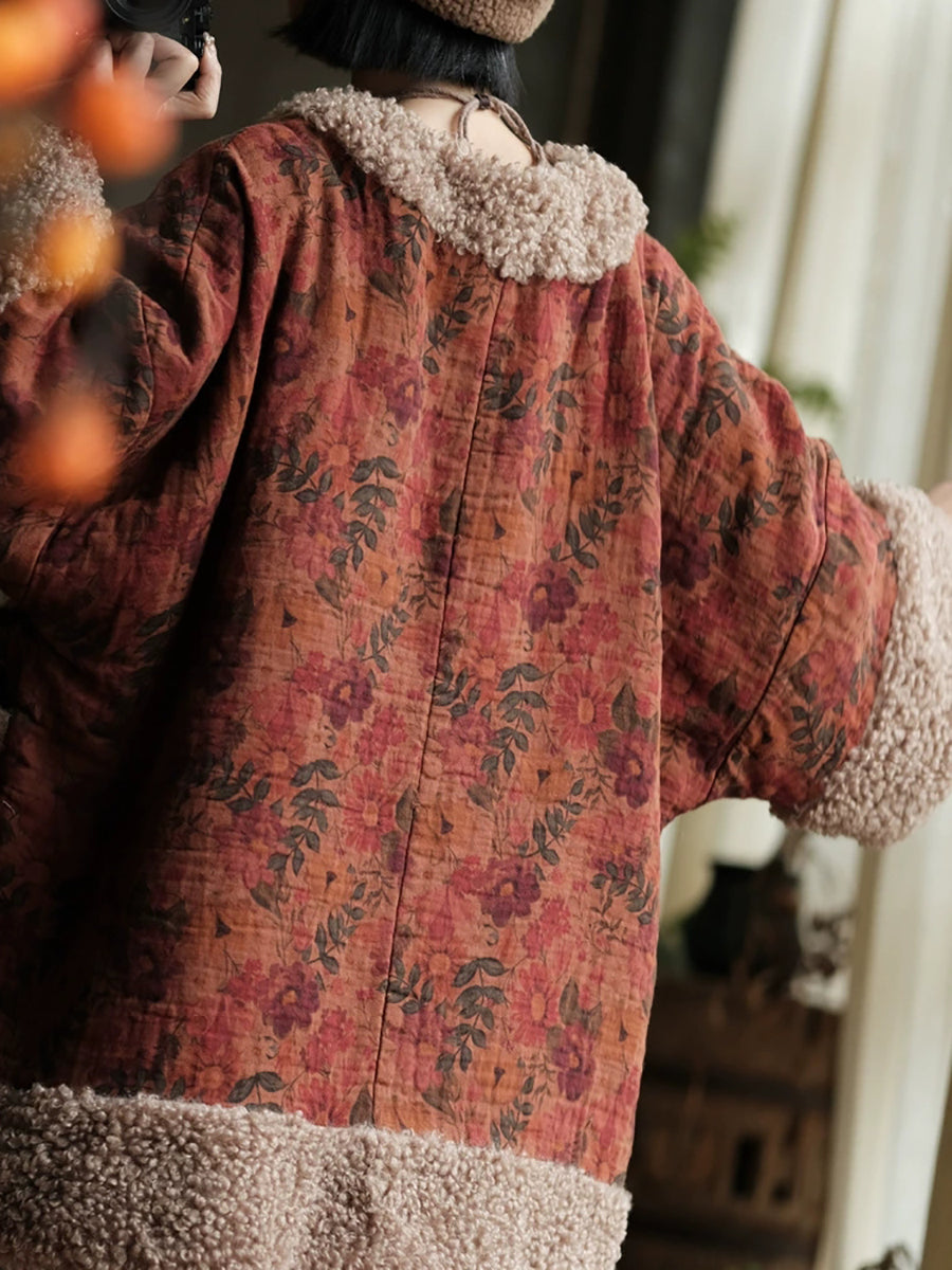 Women Winter Flower Fleece Spliced Padded Vest