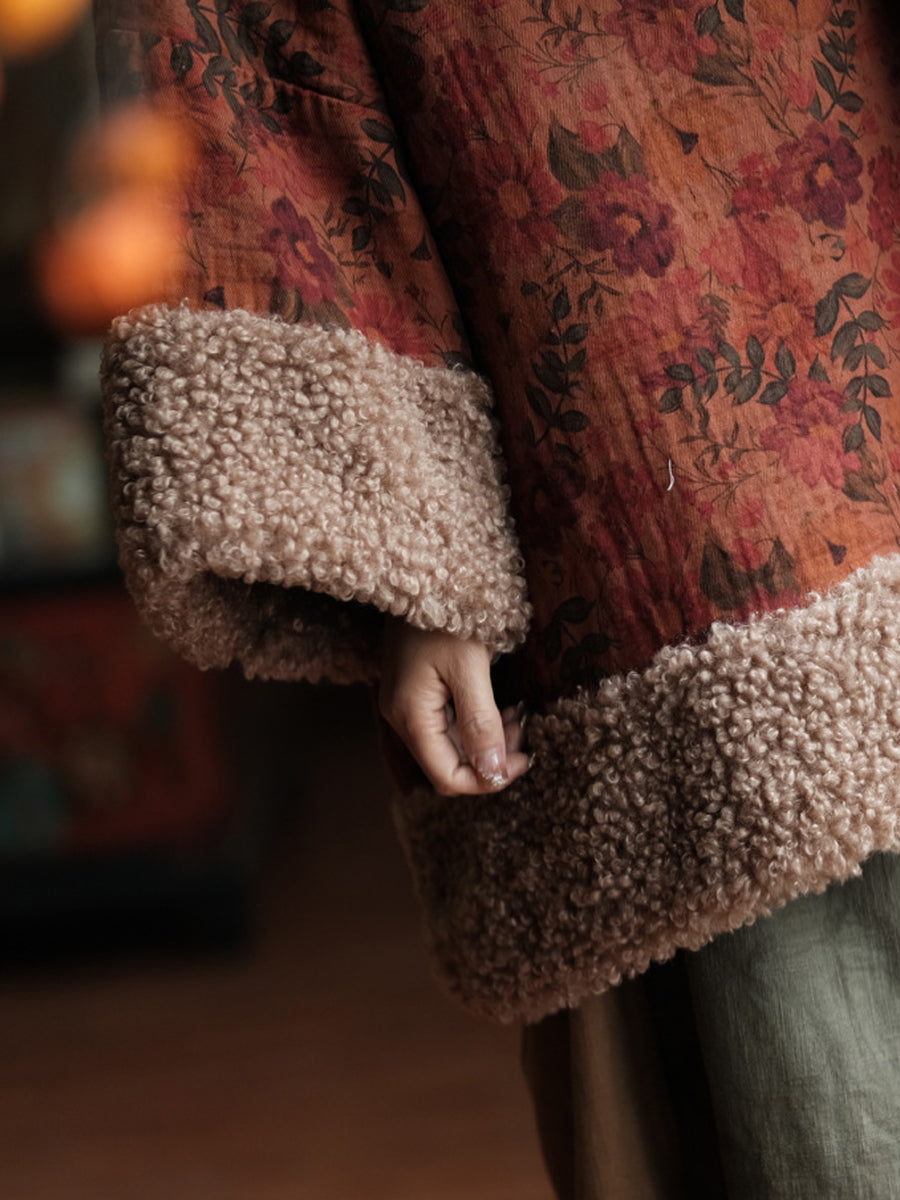 Women Winter Flower Fleece Spliced Padded Vest