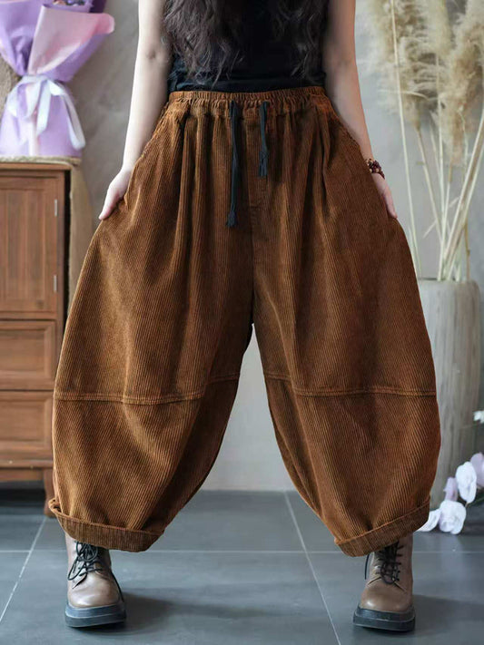 Women Autumn Pure Color Spliced Corduroy Harem Pants
