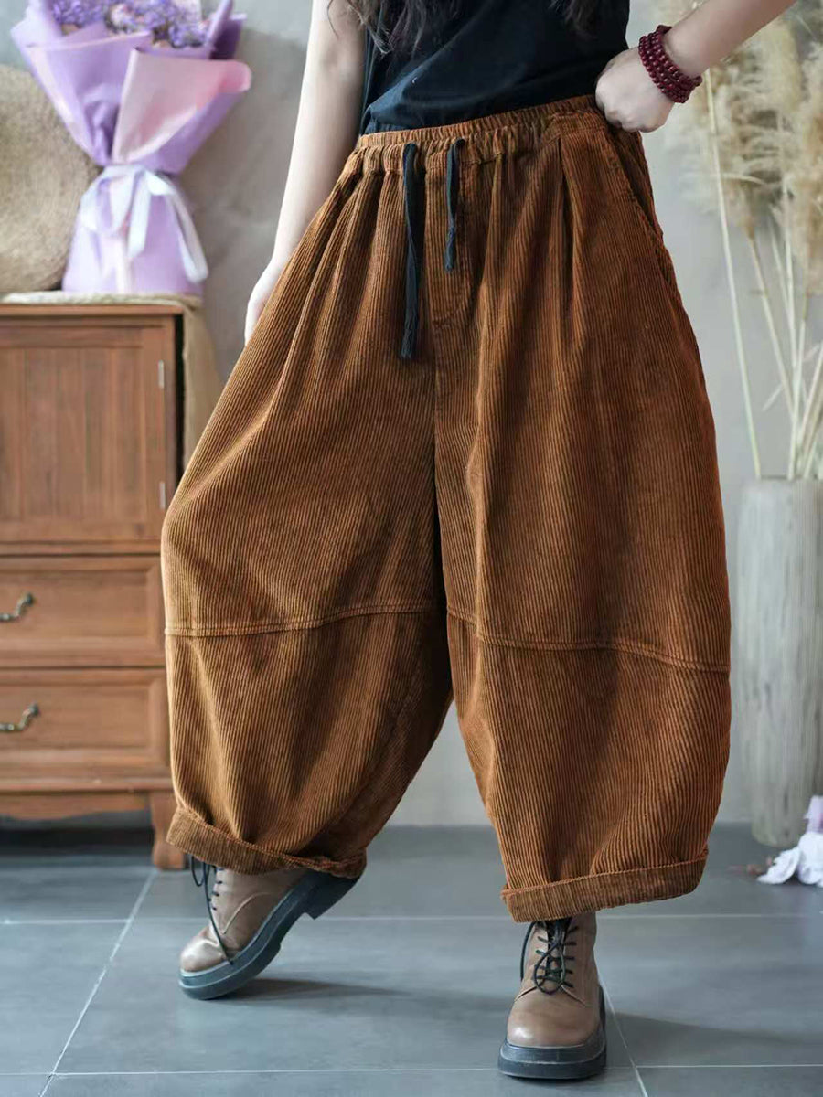Women Autumn Pure Color Spliced Corduroy Harem Pants