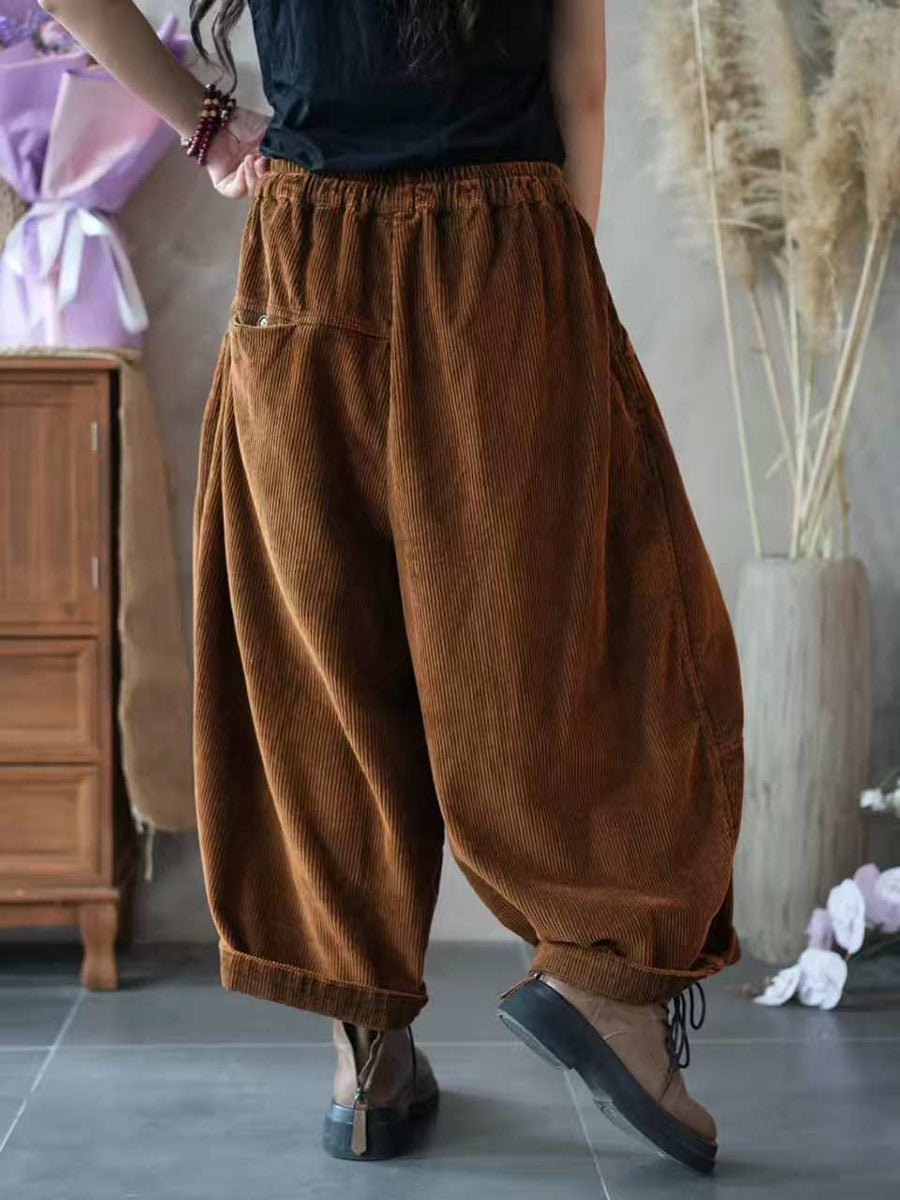 Women Autumn Pure Color Spliced Corduroy Harem Pants