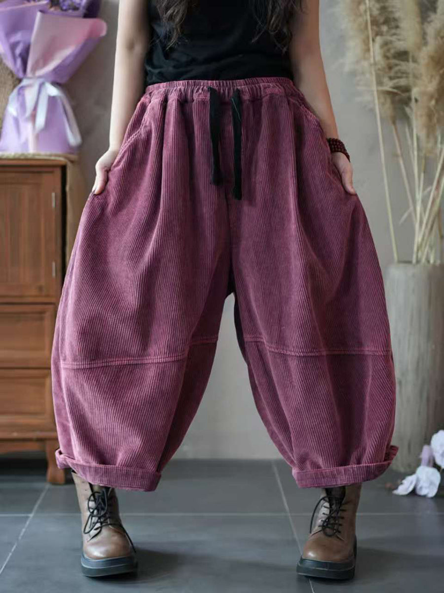 Women Autumn Pure Color Spliced Corduroy Harem Pants