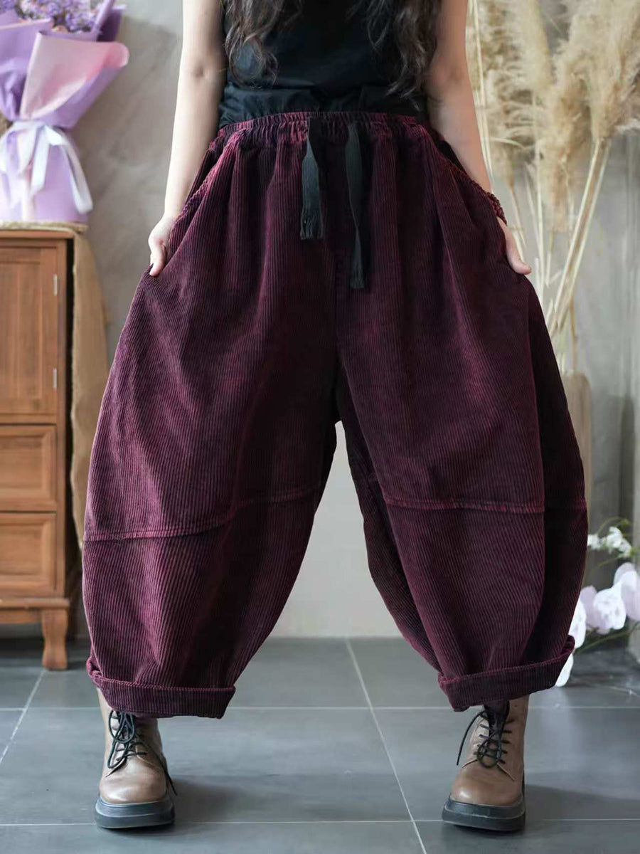 Women Autumn Pure Color Spliced Corduroy Harem Pants