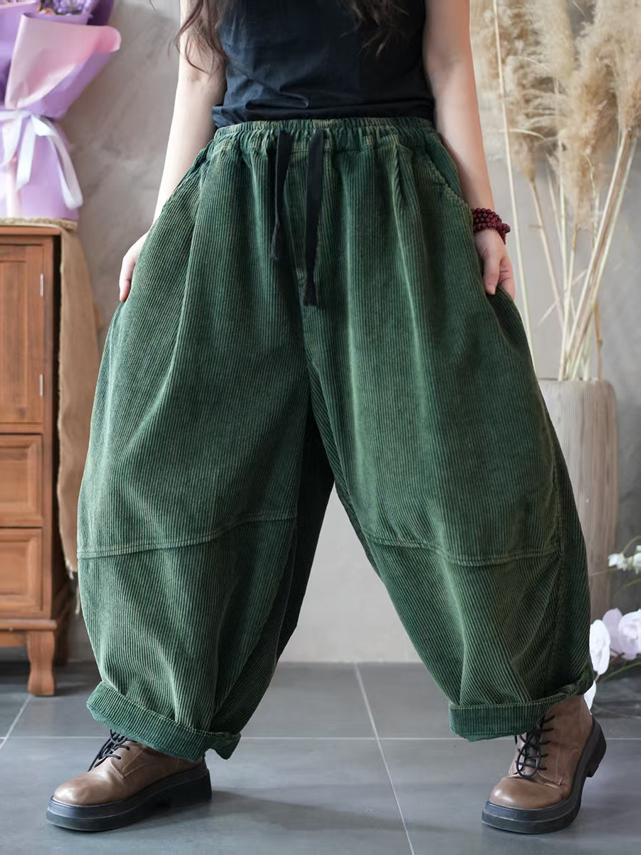 Women Autumn Pure Color Spliced Corduroy Harem Pants
