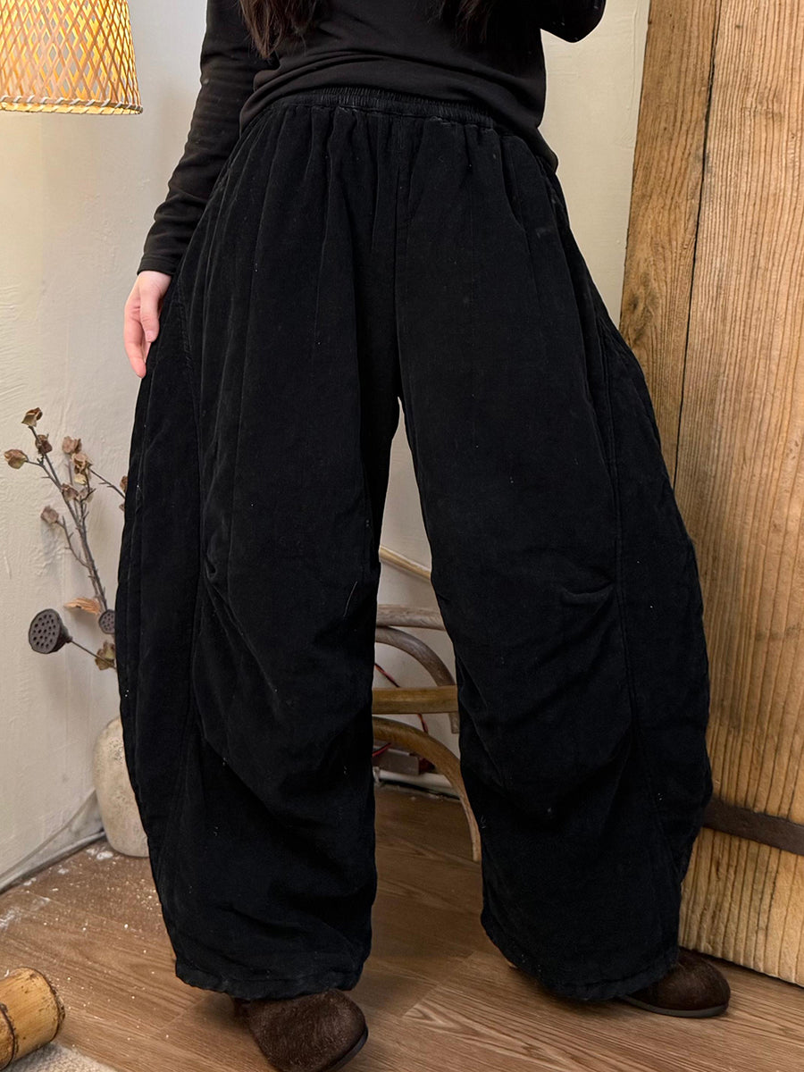 Women Winter Retro Pure Color Harem Padded Pants
