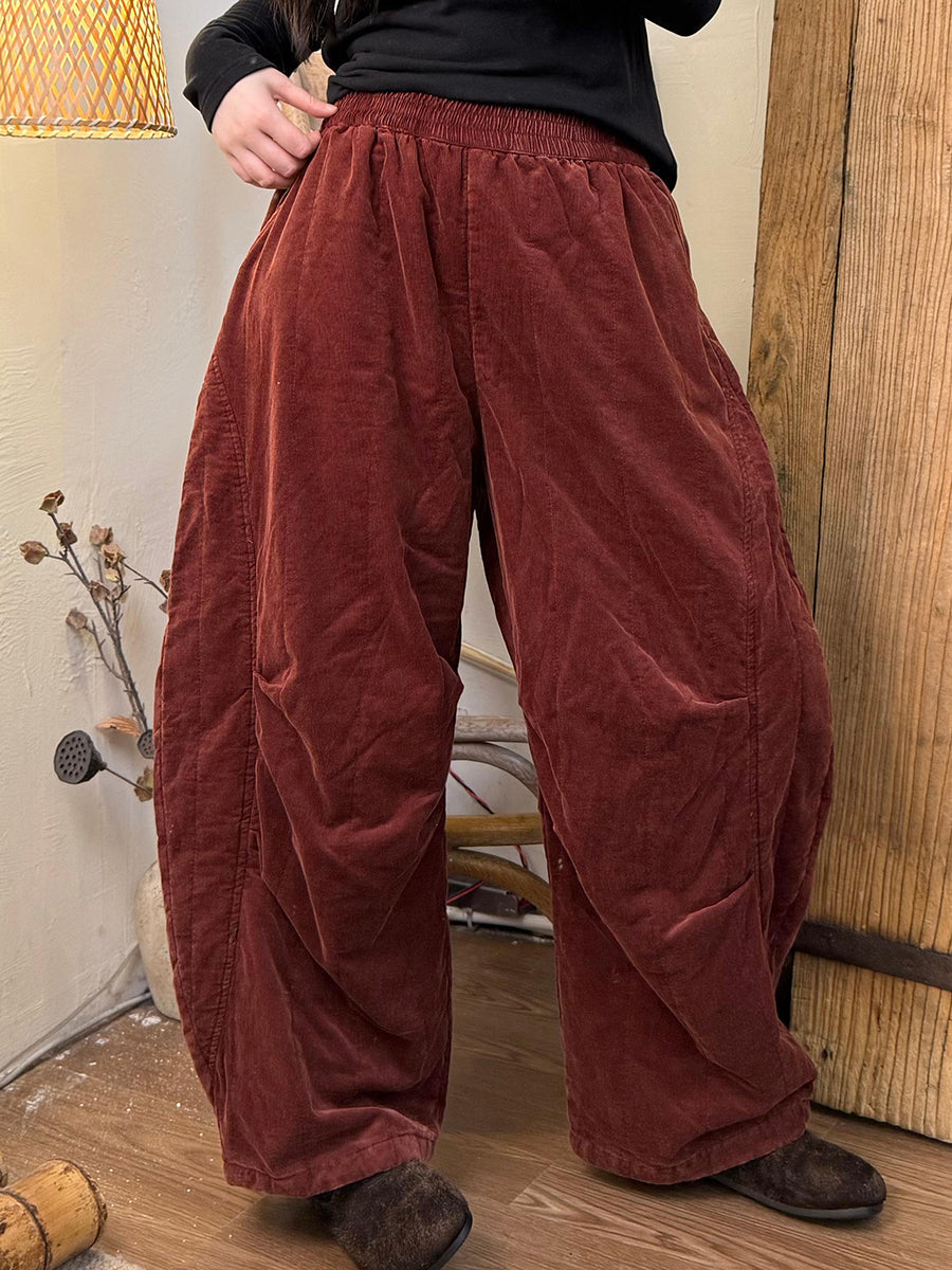 Women Winter Retro Pure Color Harem Padded Pants