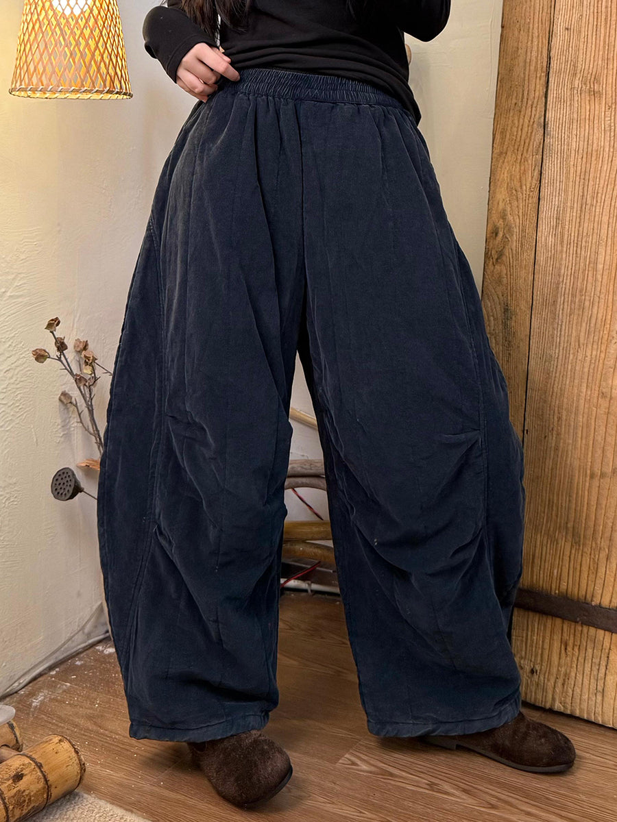 Women Winter Retro Pure Color Harem Padded Pants