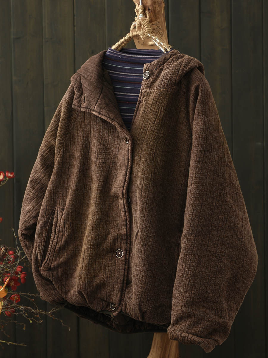 Women Vintage Winter Cotton Hooded Padded Coat