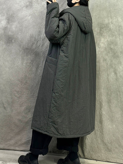 Women Winter Pure Color Dual-side Wearring Hooded Long Coat