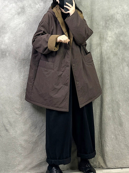 Women Winter Pure Color Dual-side Wearring Hooded Coat