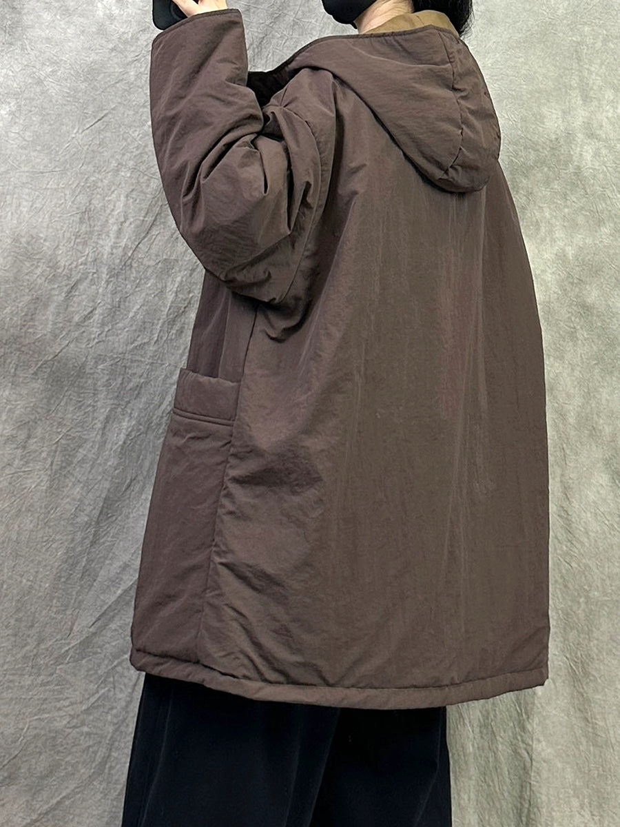 Women Winter Pure Color Dual-side Wearring Hooded Coat