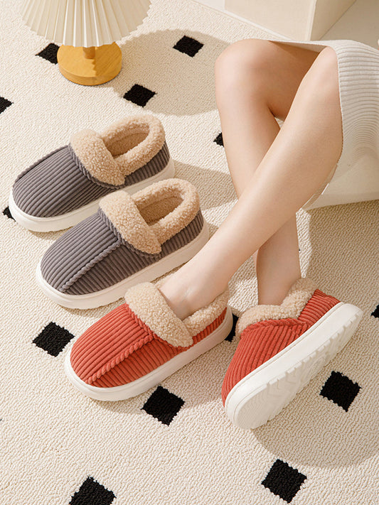 Winter Couple Pure Color Outdoor Fleece-lined Shoes