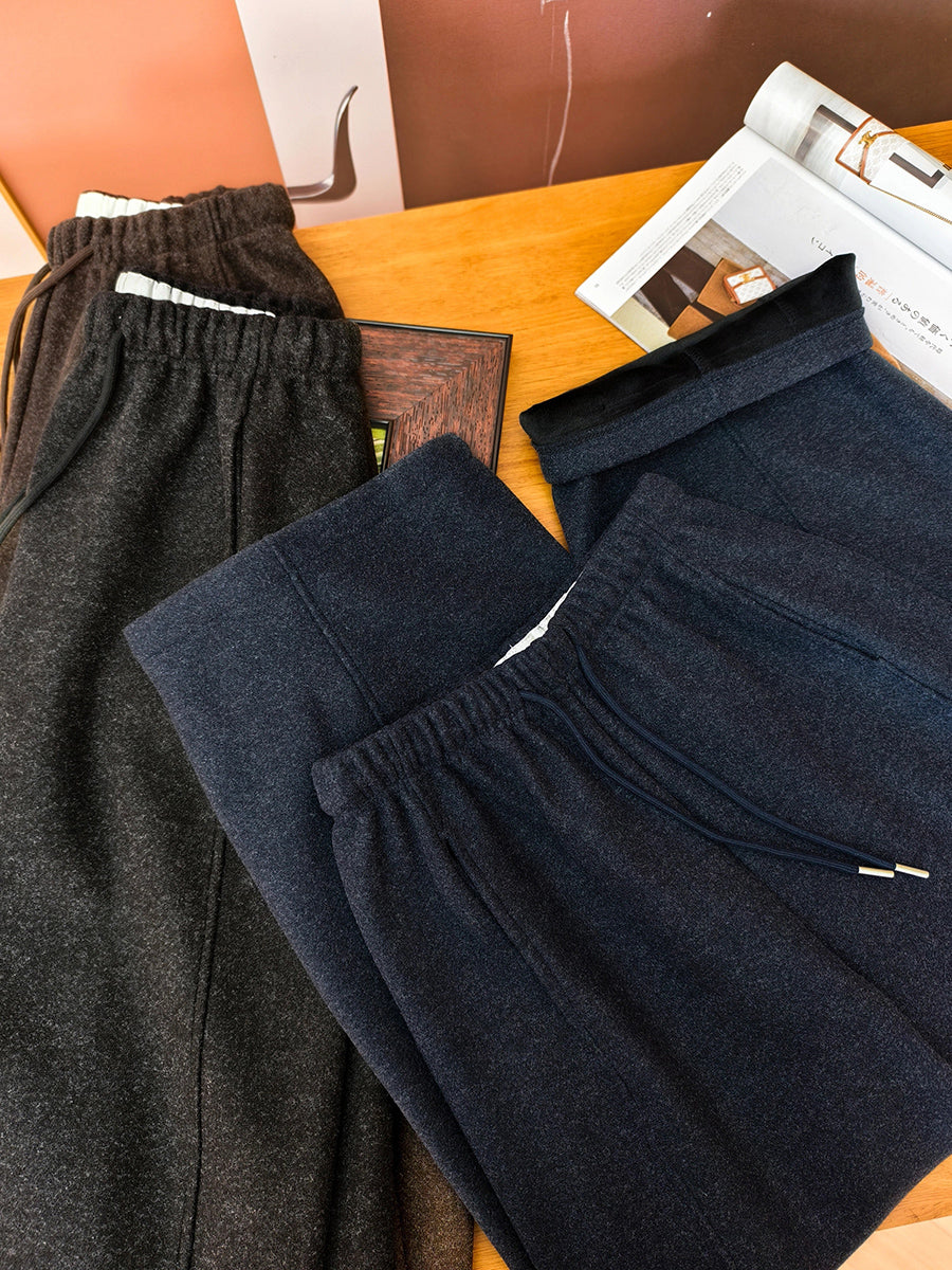 Women Winter Casual Pure Color Fleece-lined Pants