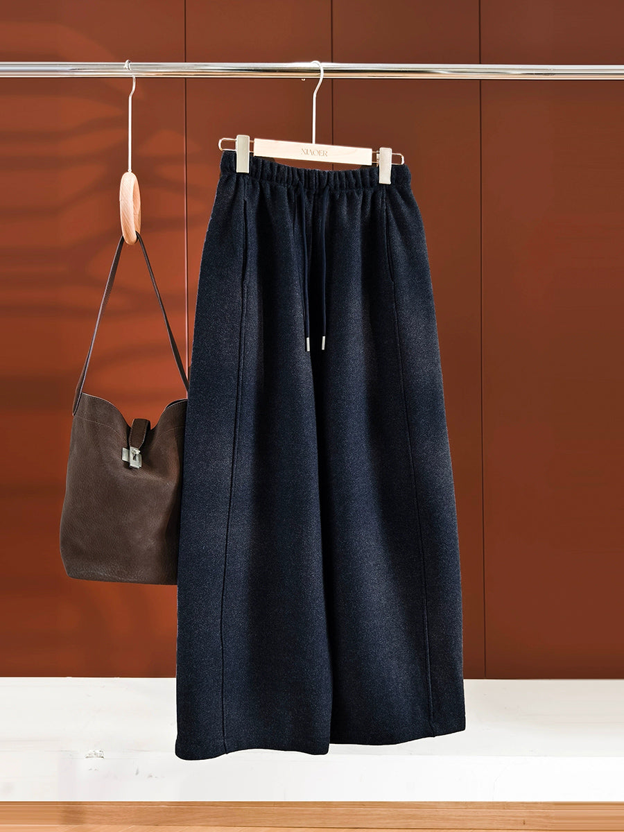 Women Winter Casual Pure Color Fleece-lined Pants