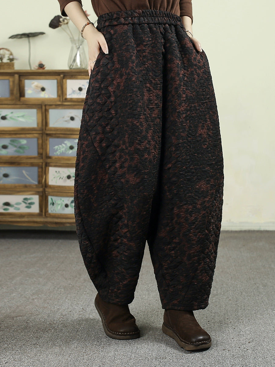 Women Vintage Winter Leopard Padded Harem Pants