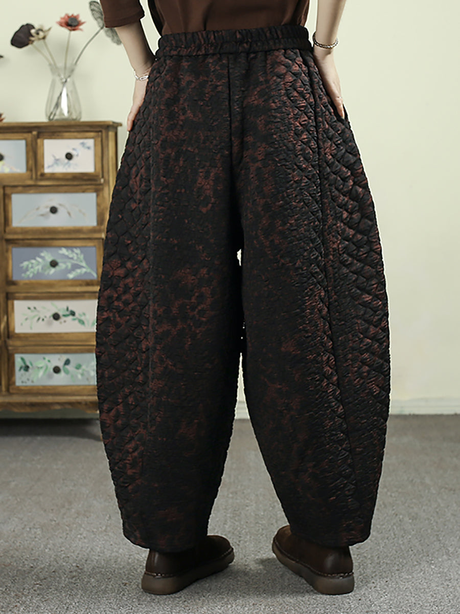 Women Vintage Winter Leopard Padded Harem Pants