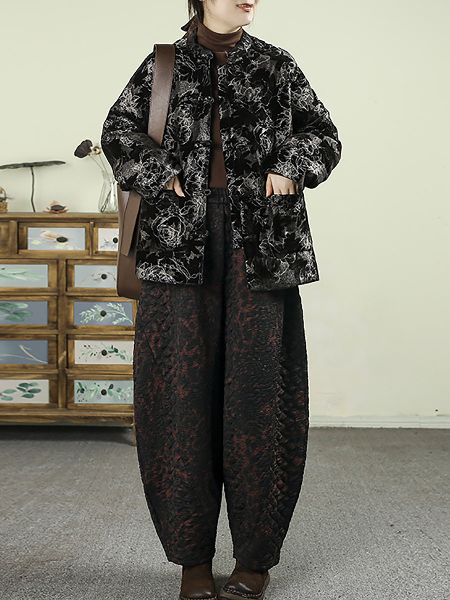 Women Vintage Winter Leopard Padded Harem Pants
