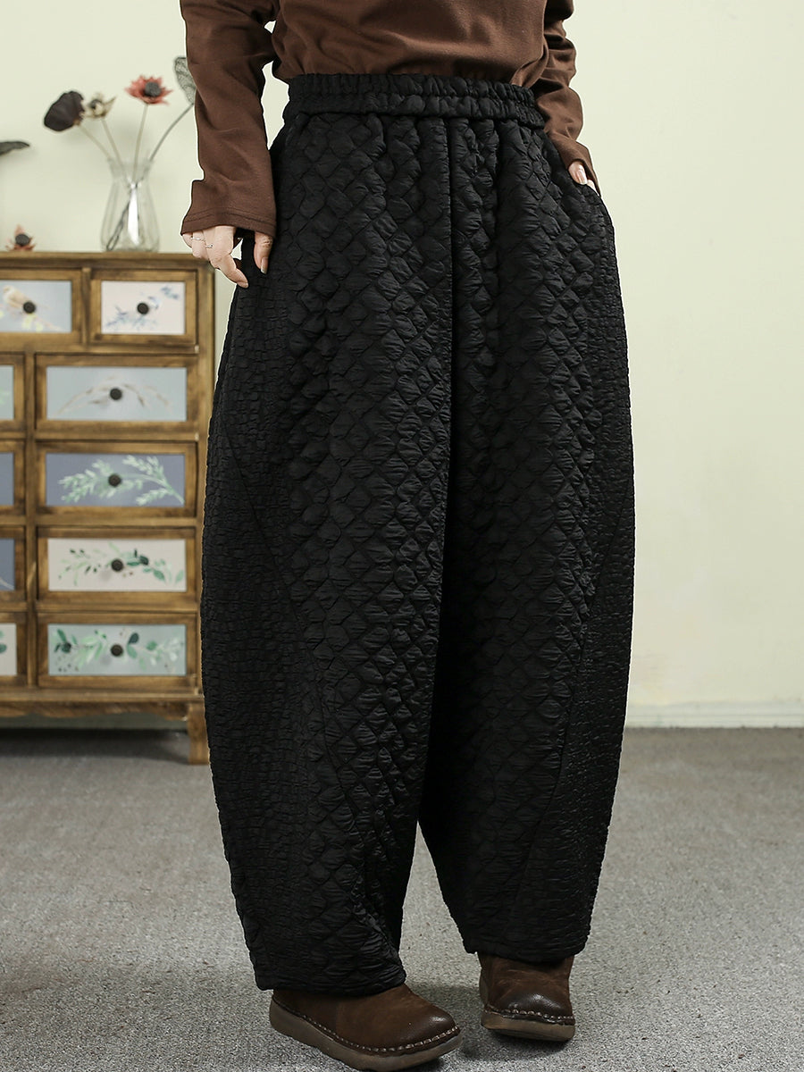 Women Vintage Winter Leopard Padded Harem Pants