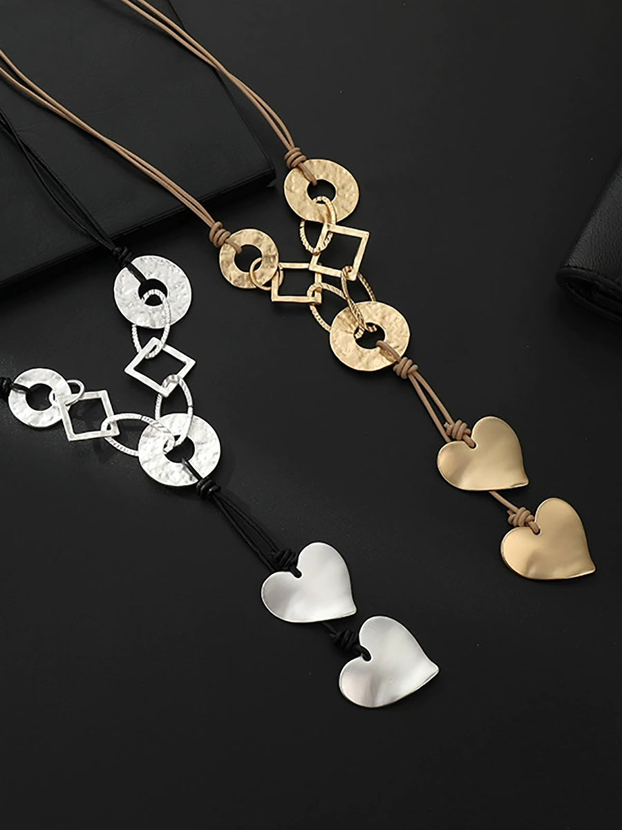 Fashion Irregular Alloy Heart Geometric Pendant Long Necklace