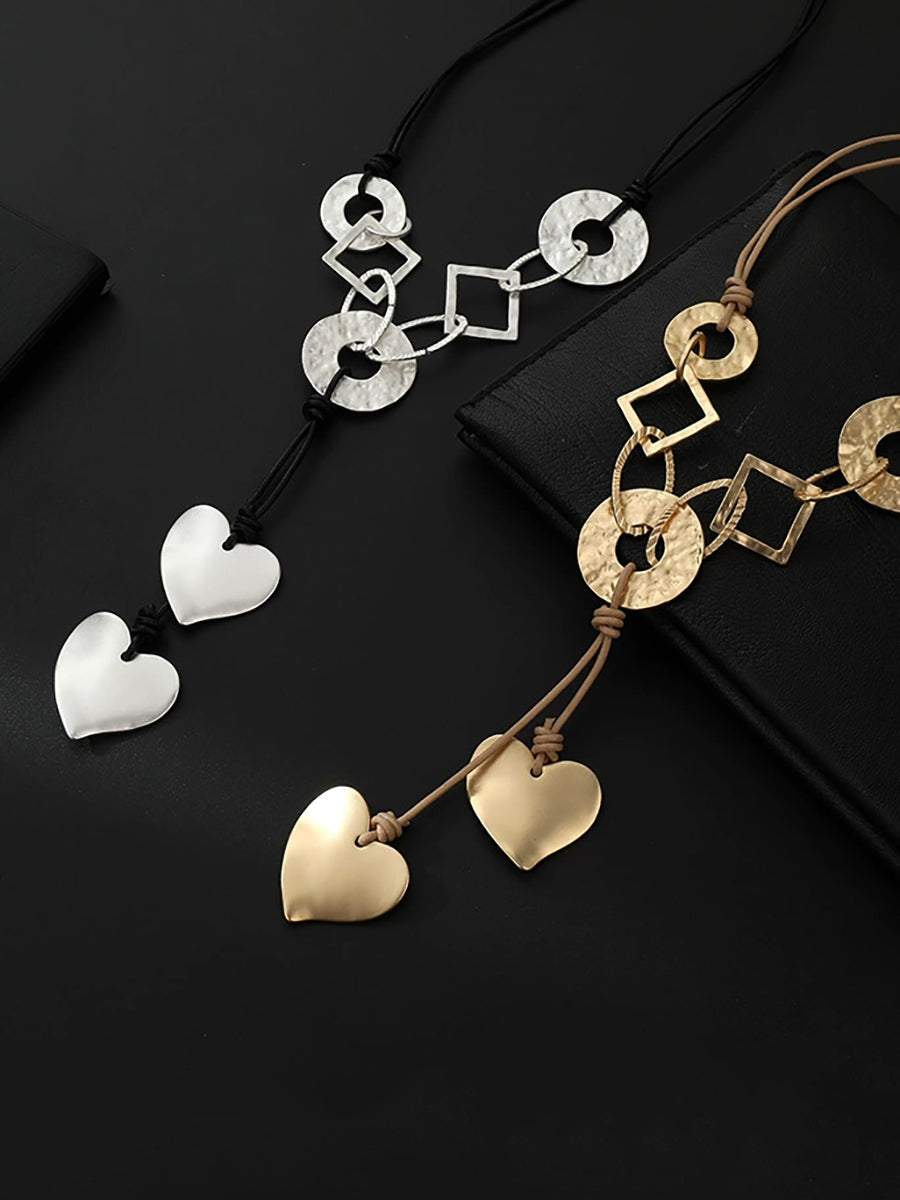 Fashion Irregular Alloy Heart Geometric Pendant Long Necklace