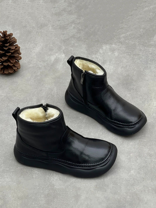 Women Vintage Winter Leather Fleece-lined Flat Boots