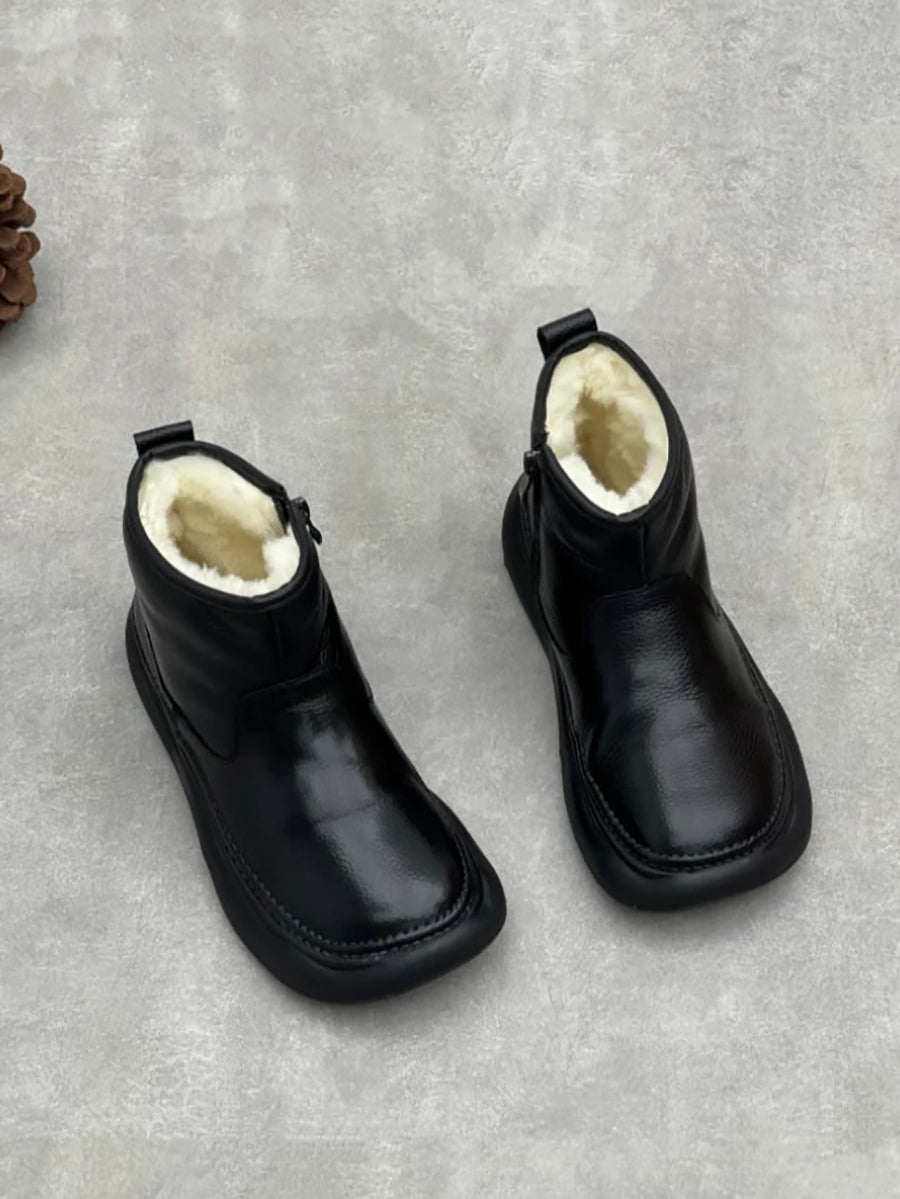Women Vintage Winter Leather Fleece-lined Flat Boots