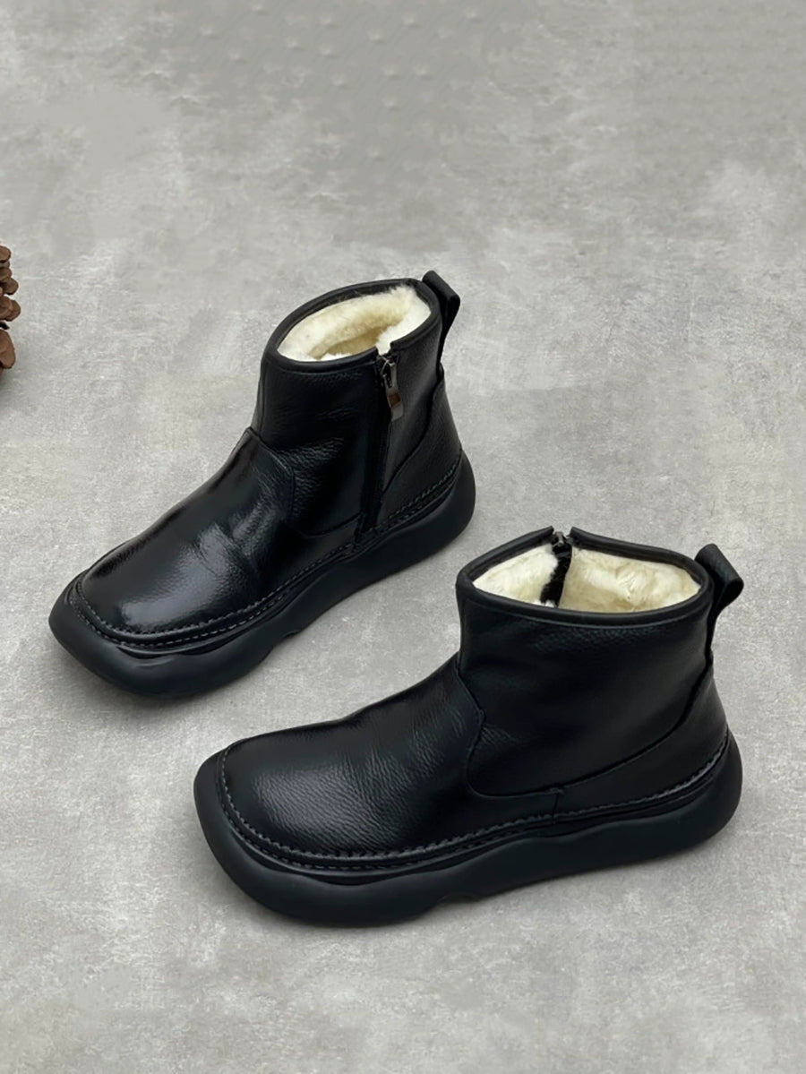 Women Vintage Winter Leather Fleece-lined Flat Boots