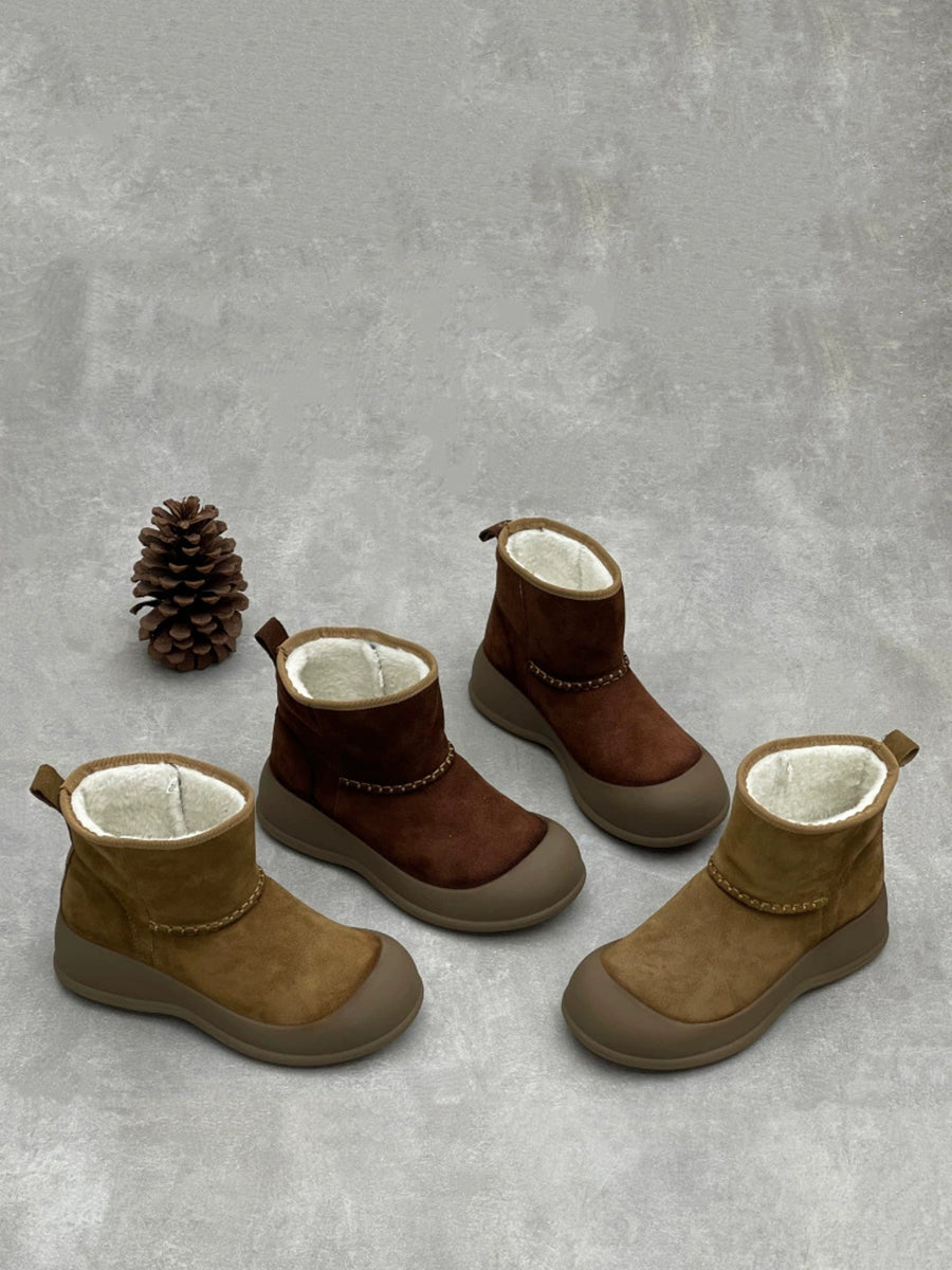 Women Genuine Leather Fleece-lined Platform Boots