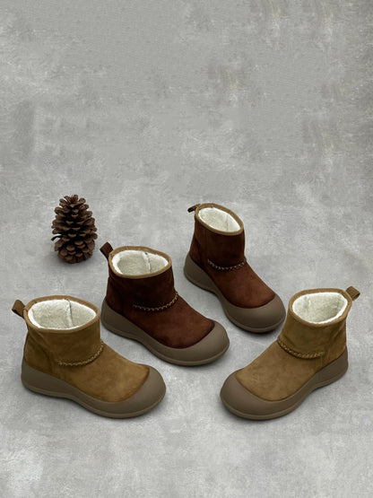 Women Genuine Leather Fleece-lined Platform Boots