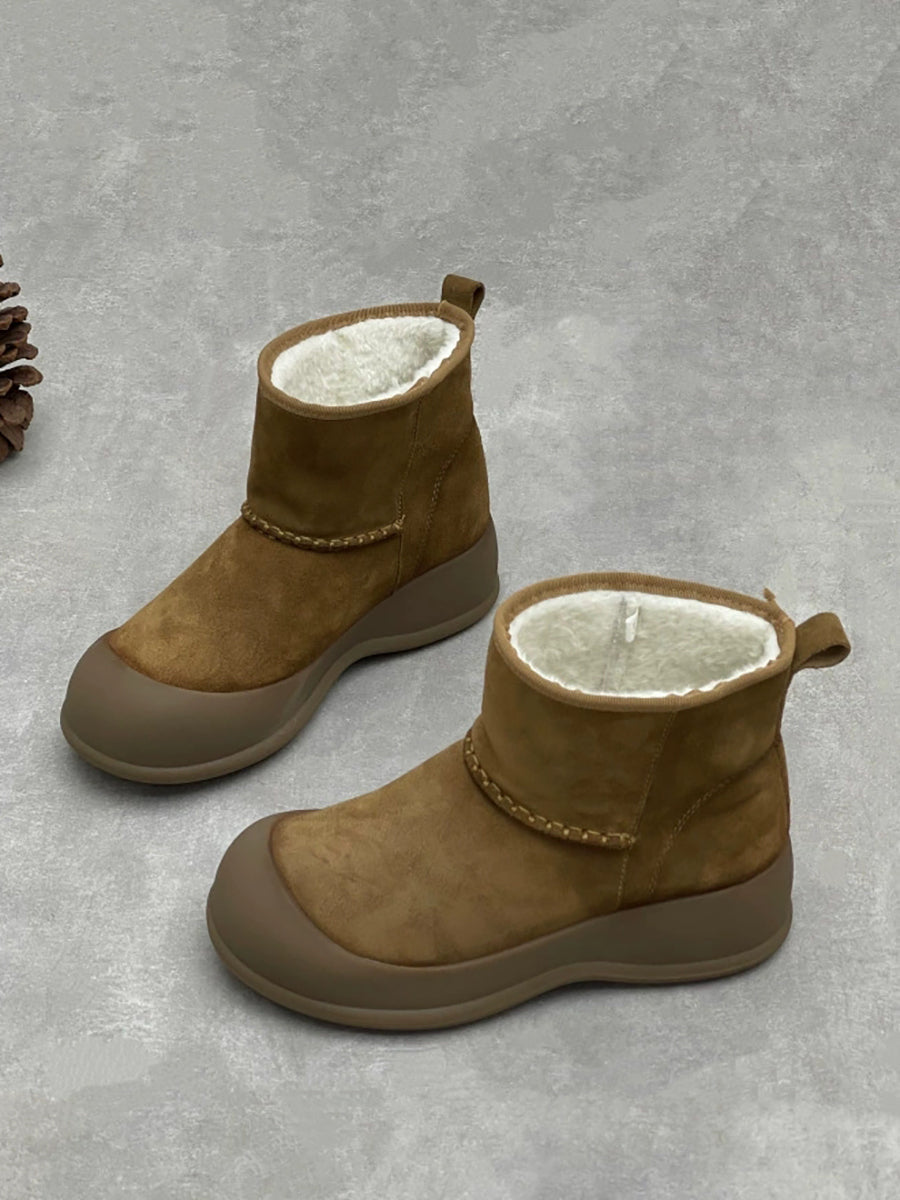 Women Genuine Leather Fleece-lined Platform Boots