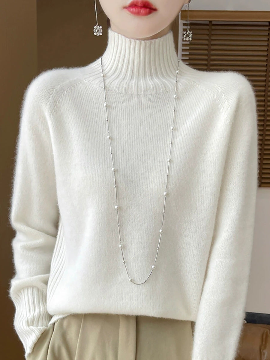 Women Autumn Pure Color Wool Turtleneck Sweater