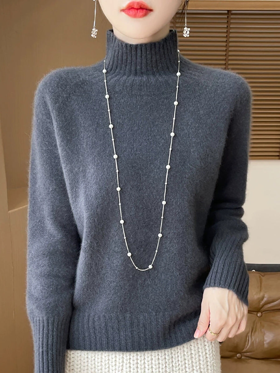 Women Autumn Pure Color Wool Turtleneck Sweater