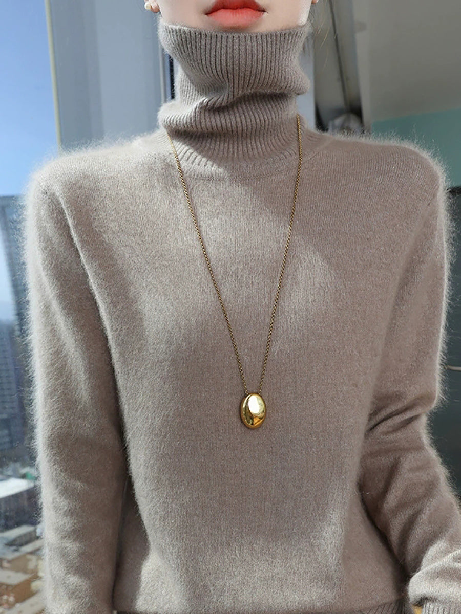 Women Autumn Pure Color Turtleneck Sweater