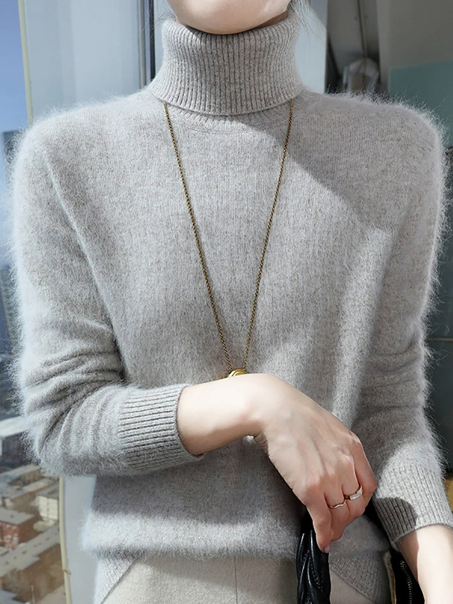 Women Autumn Pure Color Turtleneck Sweater