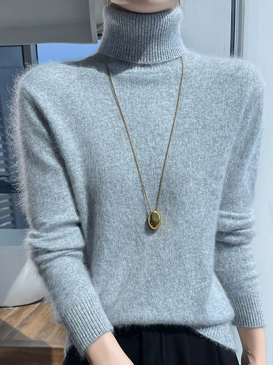 Women Autumn Pure Color Turtleneck Sweater