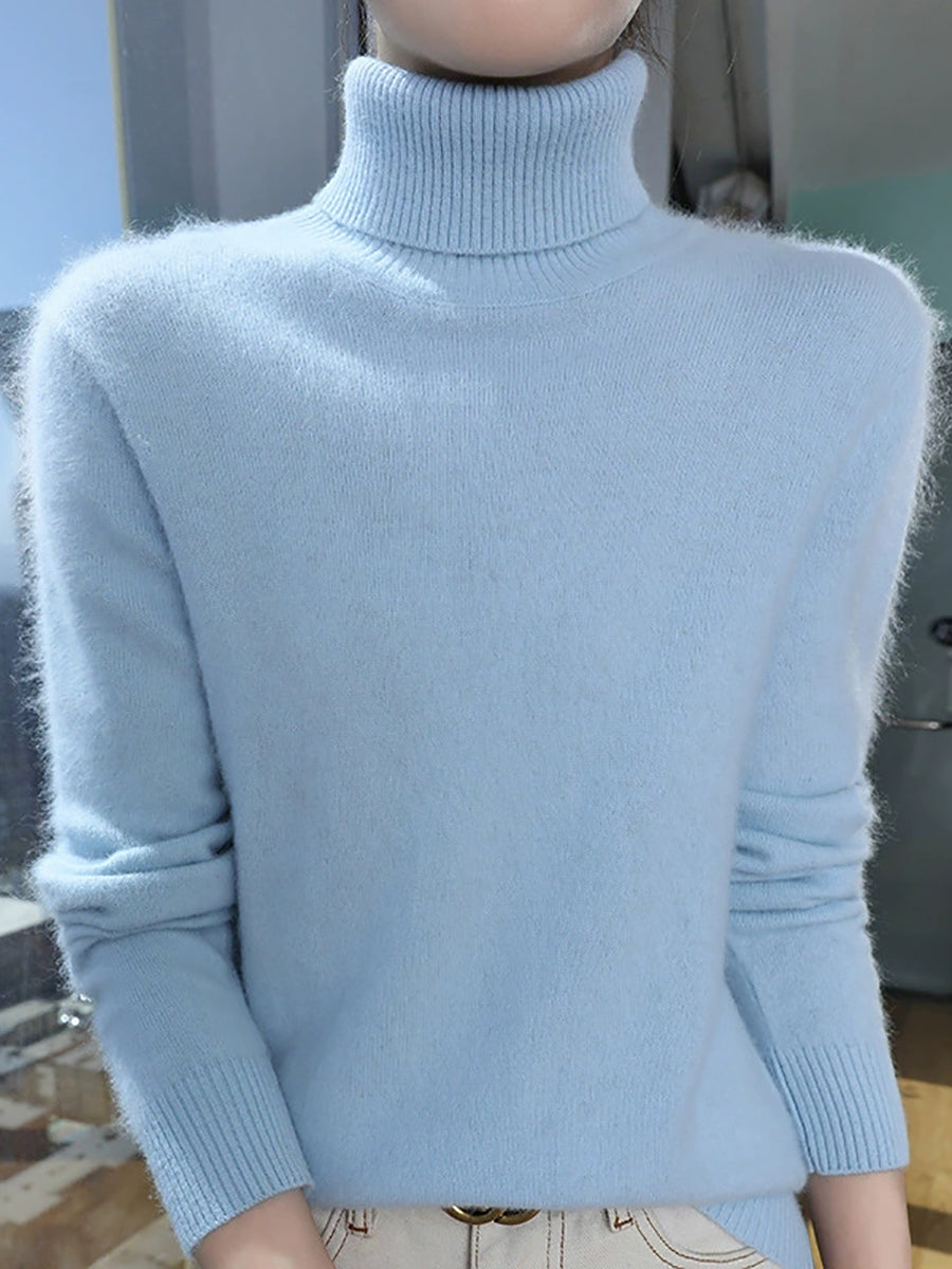 Women Autumn Pure Color Turtleneck Sweater