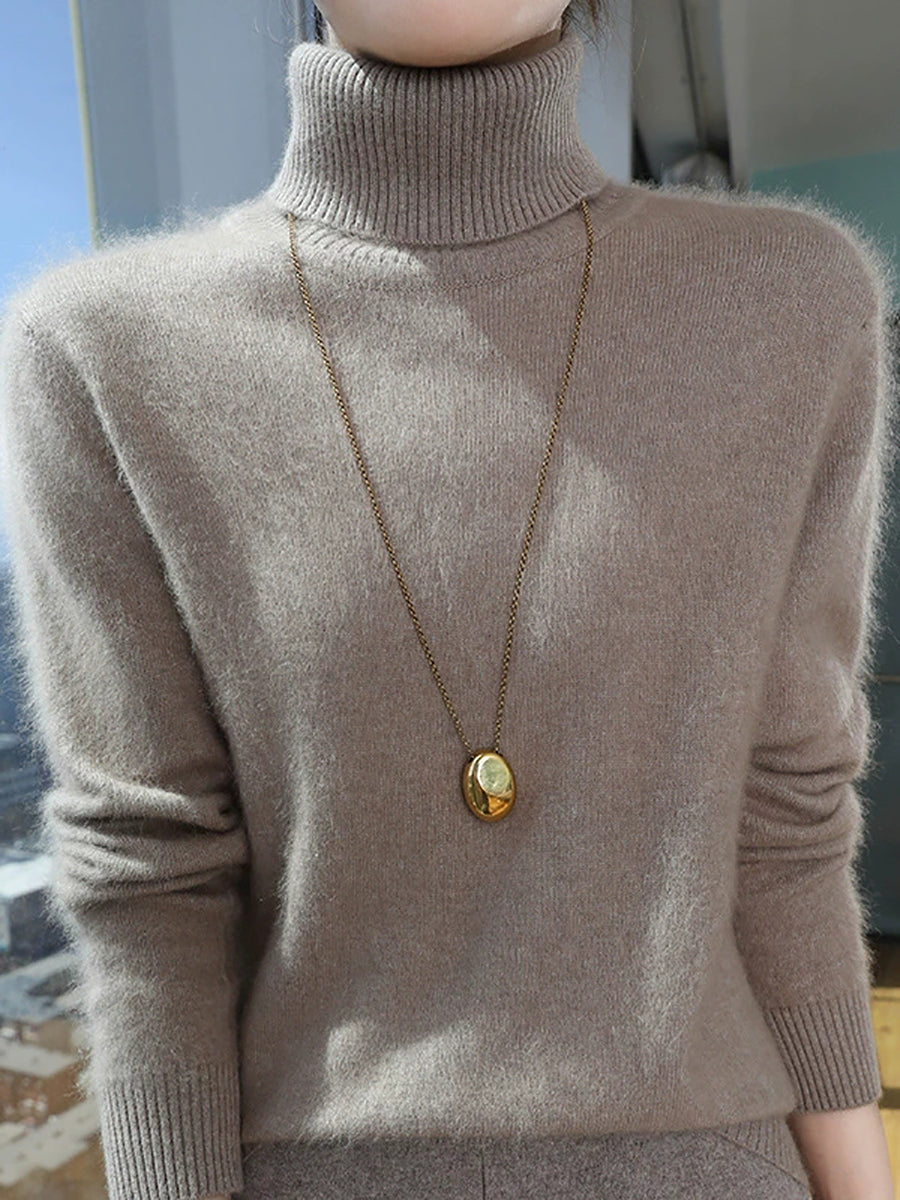 Women Autumn Pure Color Turtleneck Sweater