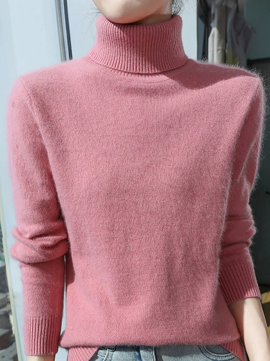 Women Autumn Pure Color Turtleneck Sweater