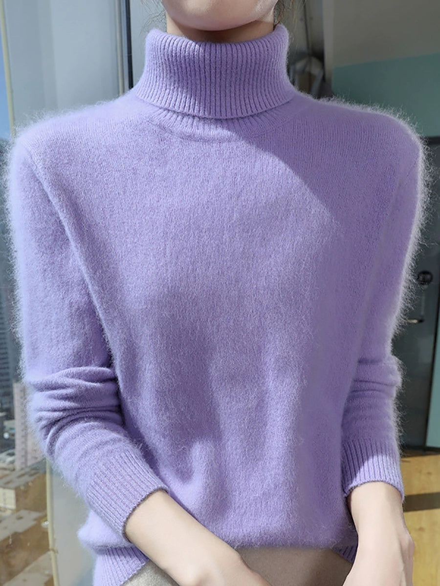 Women Autumn Pure Color Turtleneck Sweater