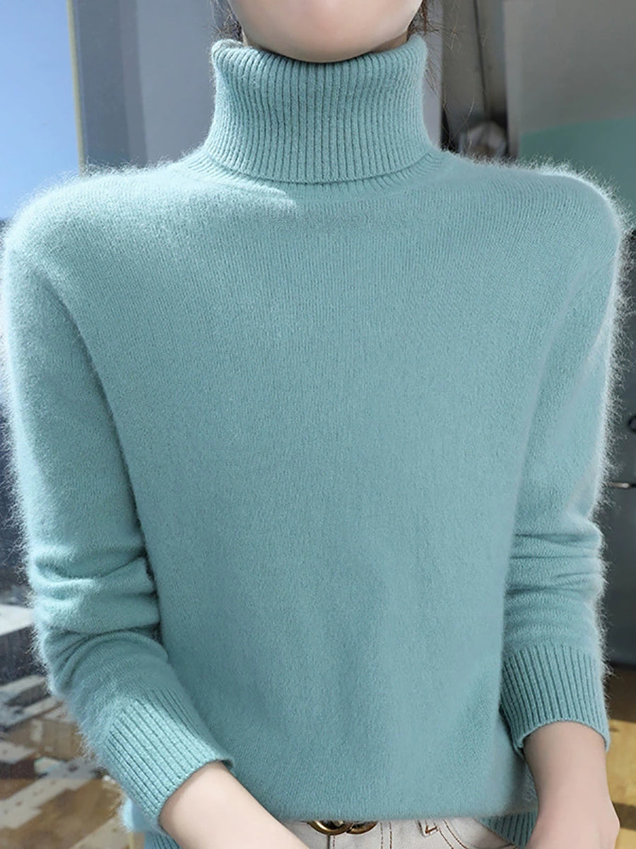 Women Autumn Pure Color Turtleneck Sweater