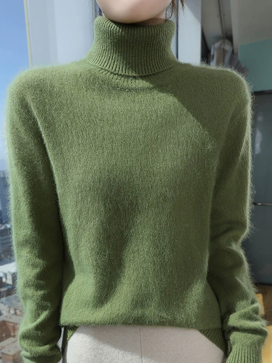 Women Autumn Pure Color Turtleneck Sweater