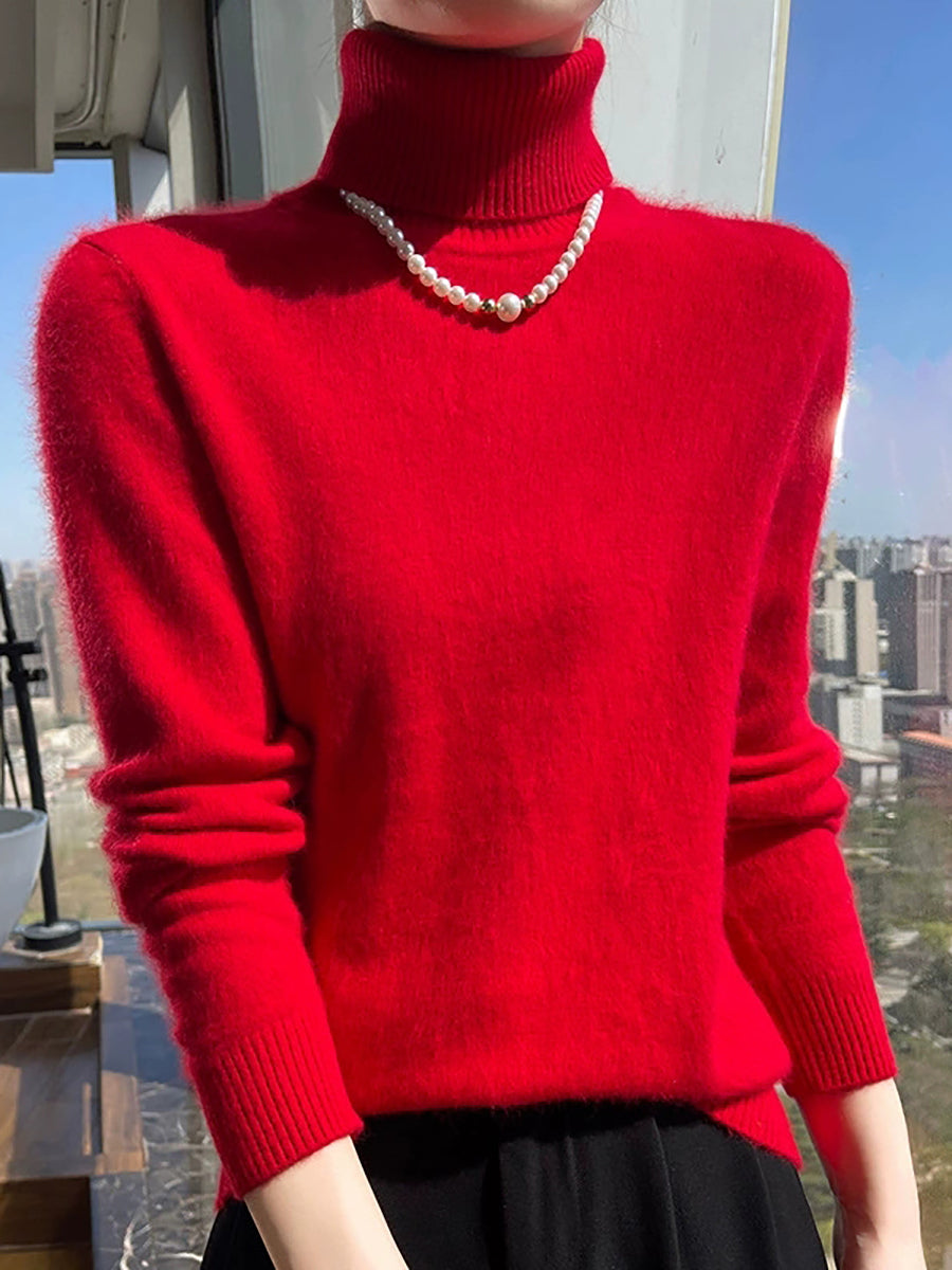 Women Autumn Pure Color Turtleneck Sweater