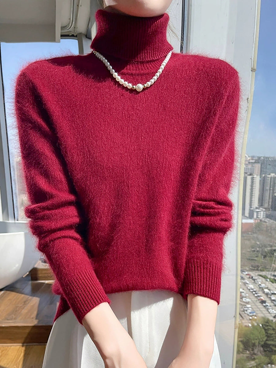 Women Autumn Pure Color Turtleneck Sweater