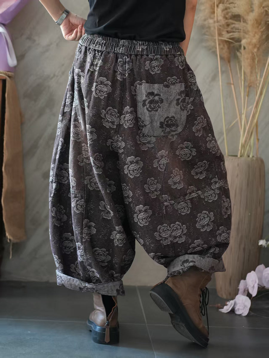 Women Vintage Flower Loose Harem Pants